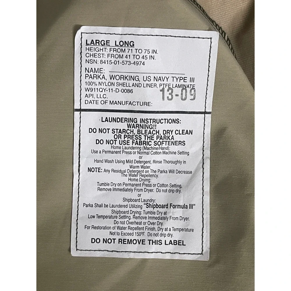 US Navy Working Parka Type III AOR2 NWU Digital Camo Large Long W911QY-11-D-0086 - Picture 10 of 12